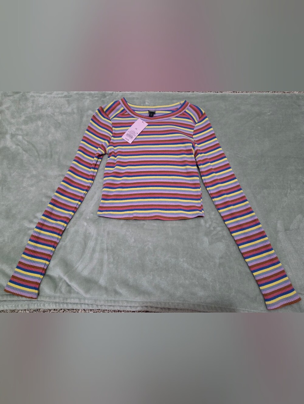 Wild Fable Striped Multicolor Ribbed Long-Sleeve Crop Top